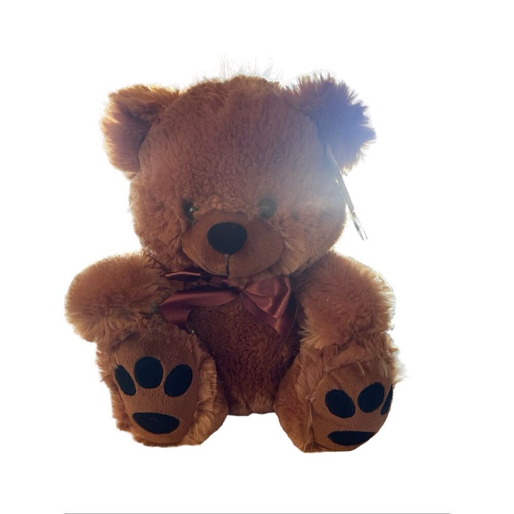 New Mai Toi Brown and Black Sitting Bear Plush Fuzzy Stuffed Animal 12"